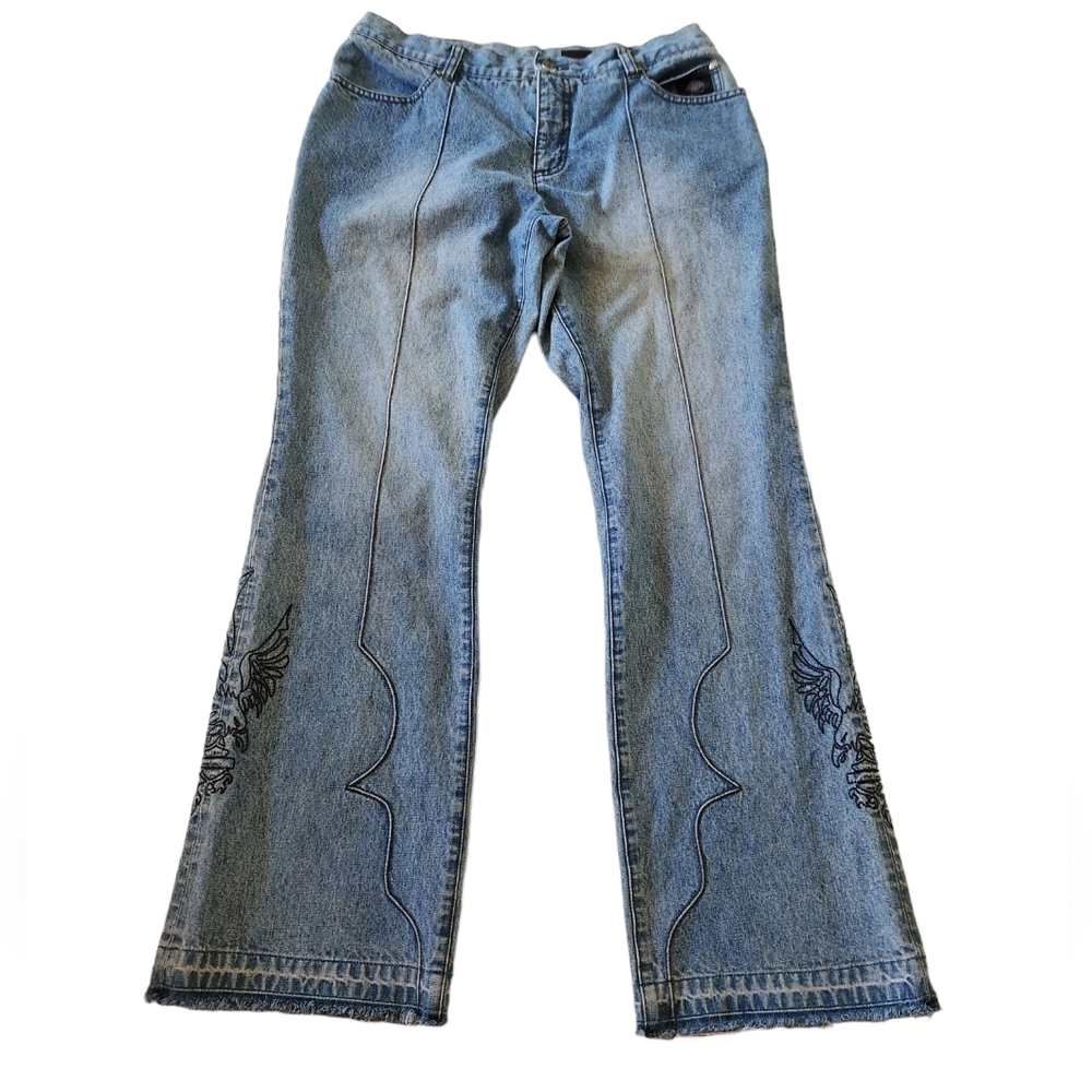 Harley Davidson Vintage Eagle Embroidered Boot Cut Jeans 31